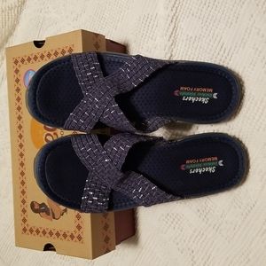 Navy Sketchers Outdoor memory foam slides